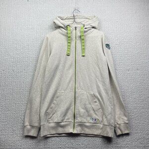 Y2K ROXY Full zip Hoodie Fleece Off-White / Green Skater Surf Beach Women Sz M